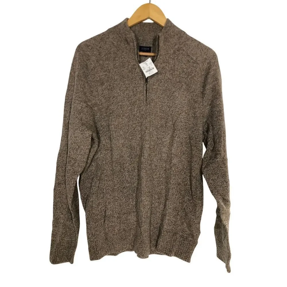J. Crew Marled Sweater Half Zip Supersoft Lambswool Blend Mole Brown NWT Medium